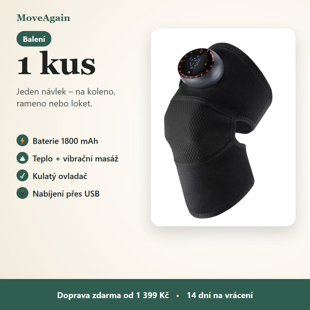 MoveAgain – hřejivý masážní návlek na koleno – 1 kus – baterie 1800 mAh